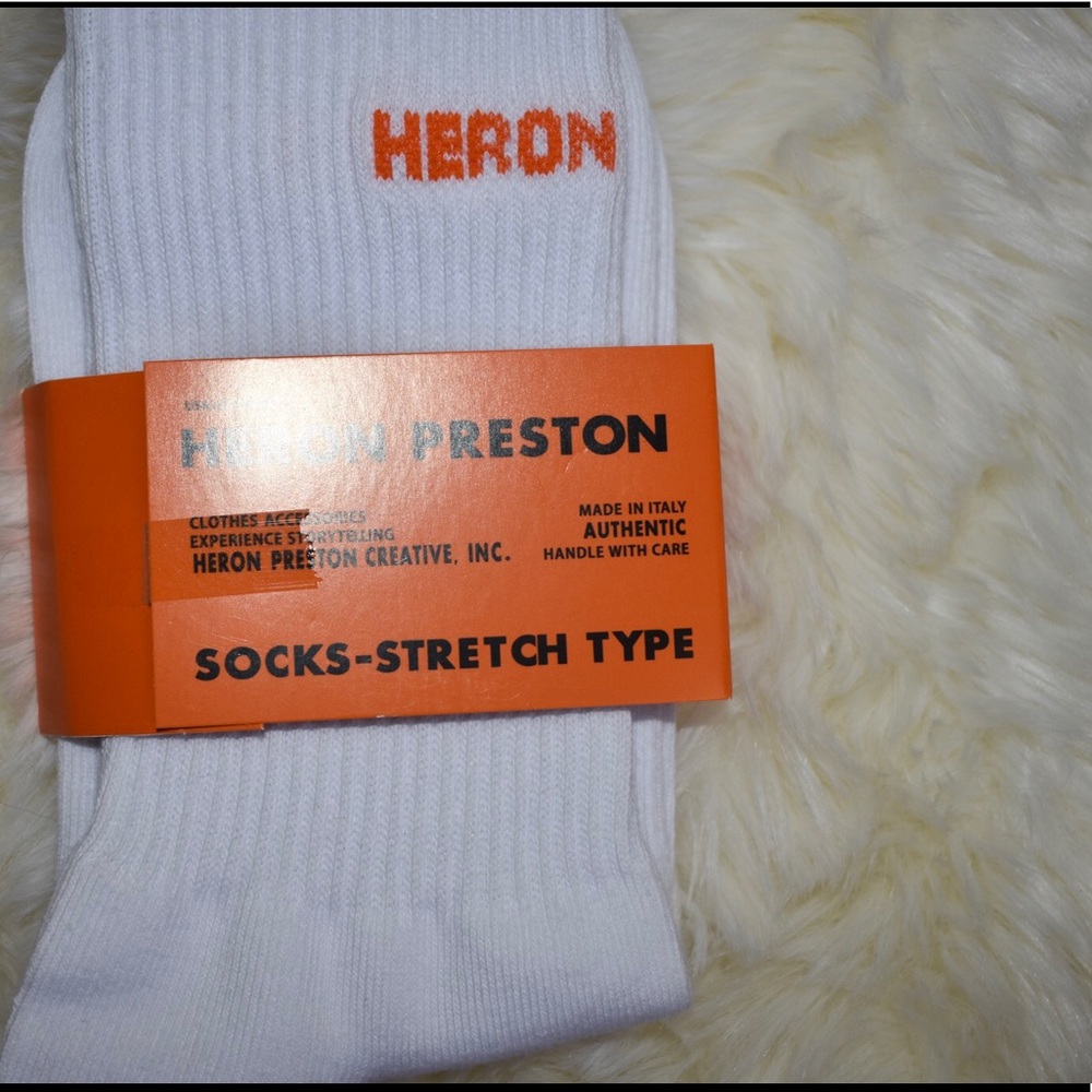 Heron Preston White Logo Cotton Ribbed Socks